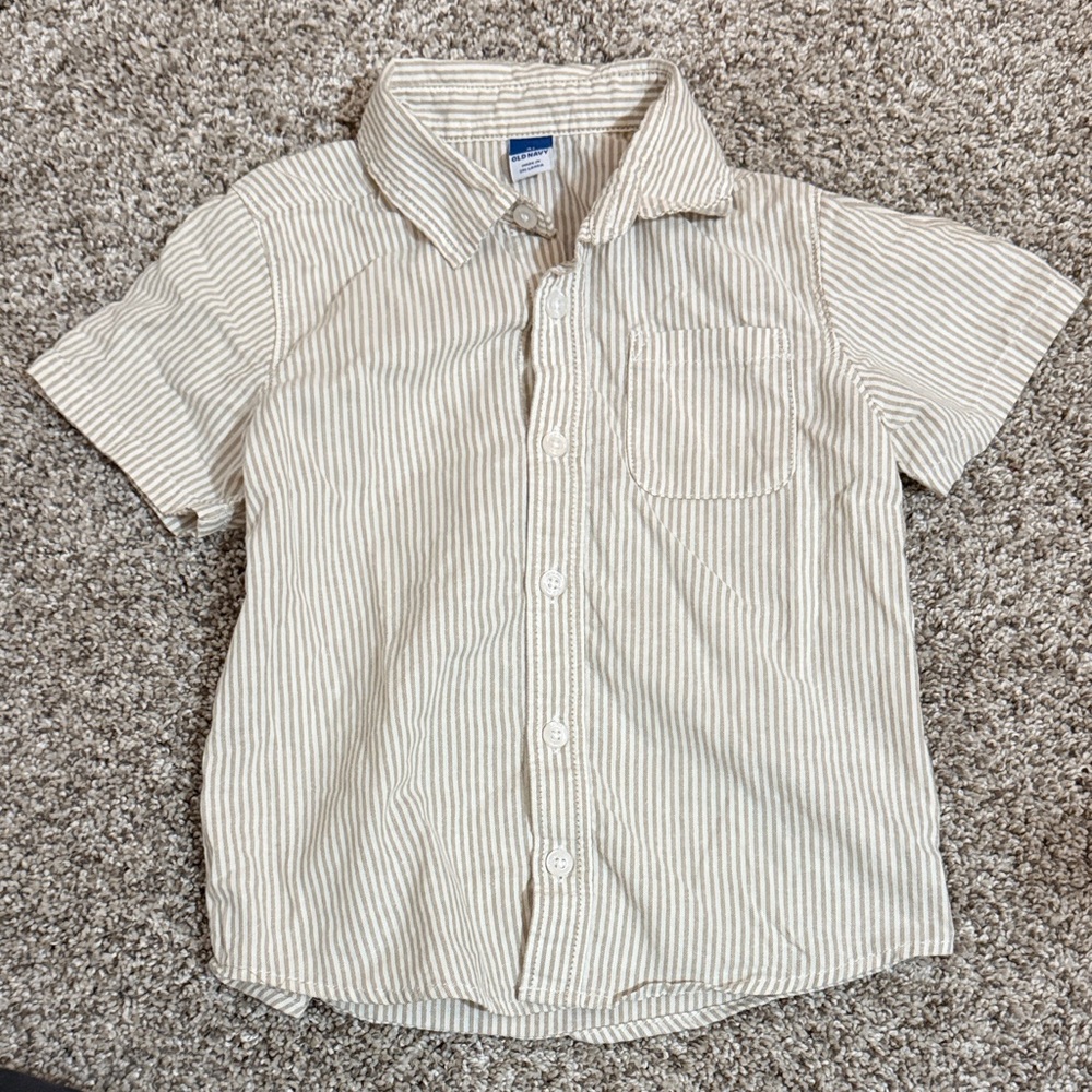 Old Navy Beige Striped Button Down Shirt